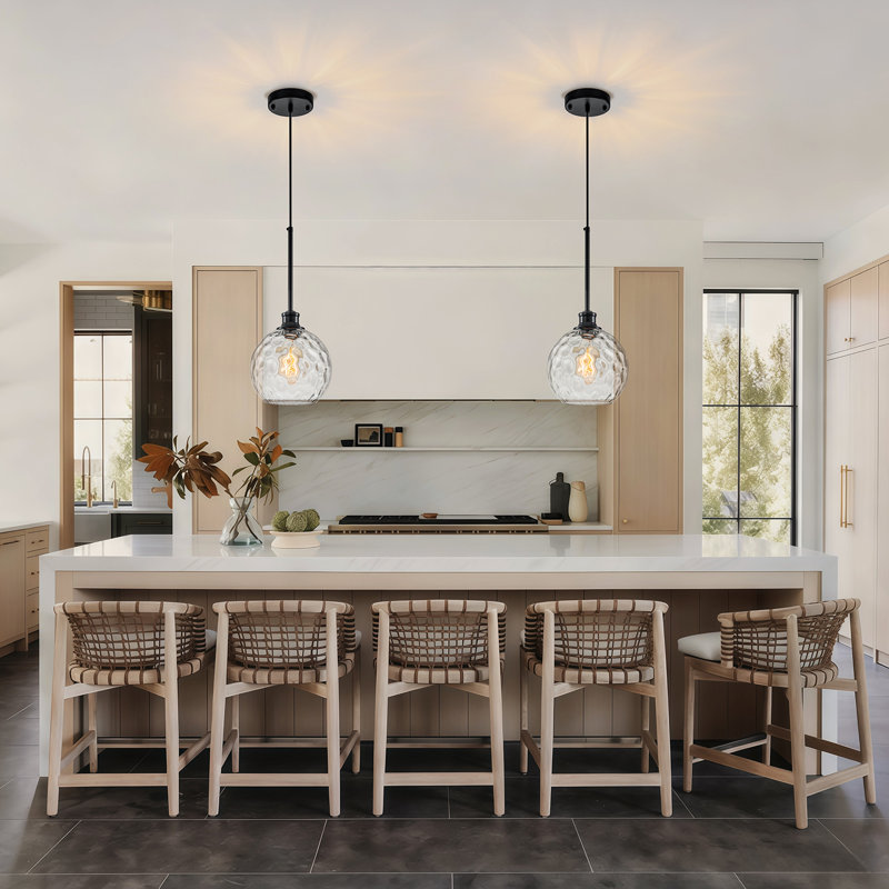 Concow 1 - Light Matte Black Single Pendant with  Hammered Glass Globe, Hammered