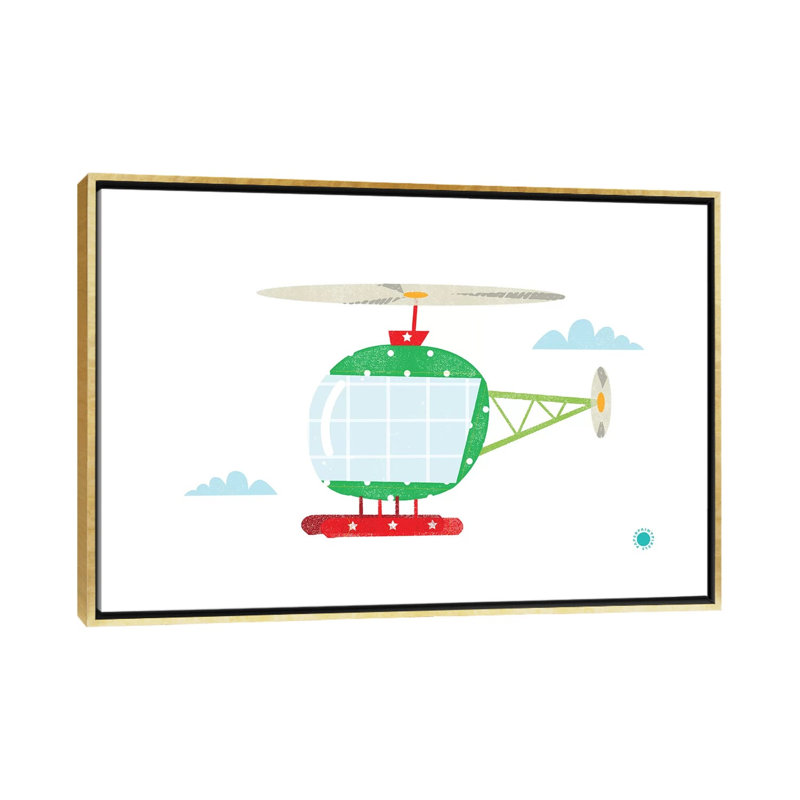 Hélicoptère - reproduction d'impression, H 40 po x l 60 po x 1,5 po, Toile encadrée d'or, Pas de tapis