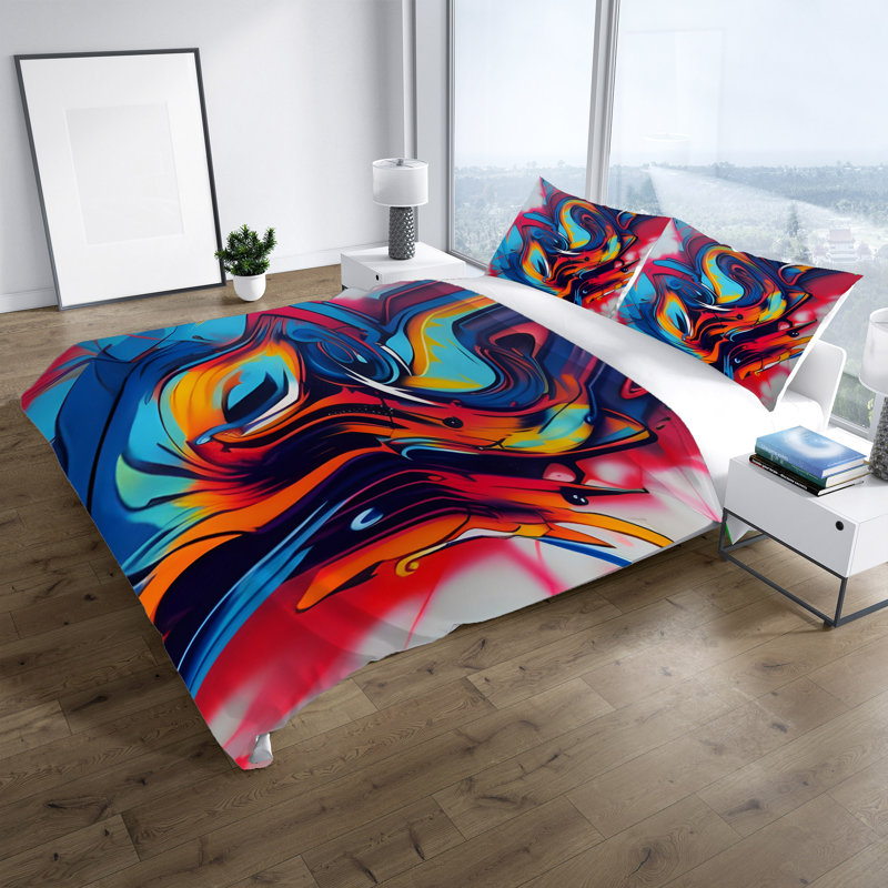 Duvet Cover, King Duvet Cover + 2 King Shams, Red/Blue