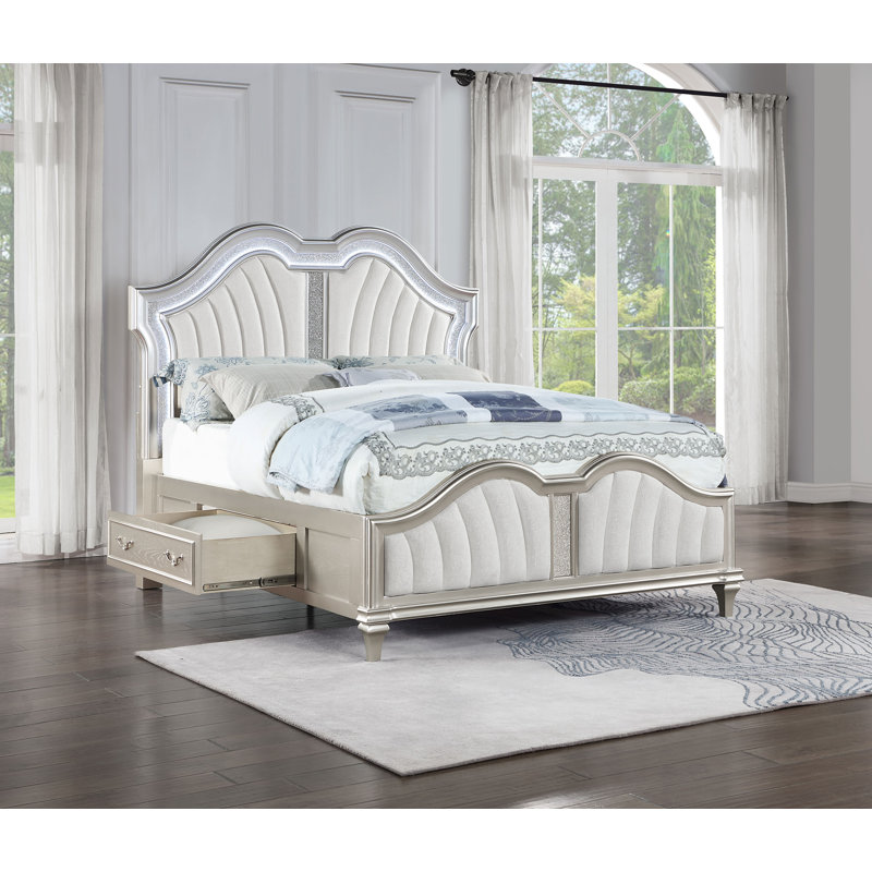 Kalaia Wood Queen LED Storage Panel Bed Silver Oak, Queen