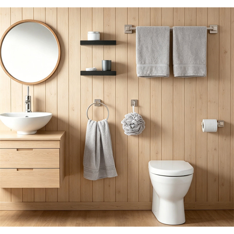 Ensemble de 4 pièces de quincaillerie de salle de bain en nickel brossé 4 pièces, porte-serviettes 20 po avec anneaux