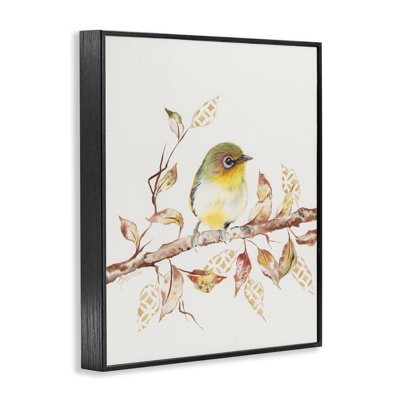 Perched Sparrow on Patterned Leaves Framed Giclee, design by Cady Driver