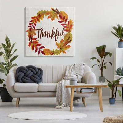 «Autumn Tree Leaf Wreath Thankful Sentiment Home» - Art textuel sur toile