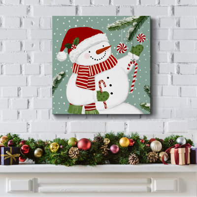 Toile tendue avec châssis bonhomme de neige Peppermint - prêt à accrocher