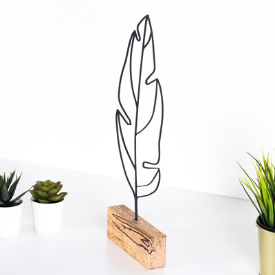 Élégant objet décoratif, métal noir et bois, 6,7 x 16,1 x 1,4 pouces | Fabrication 100% métal (épaisseur: 0,08 pouce) | Accent parfait pour la décoration intérieure, le design moderne, durable et accrocheur