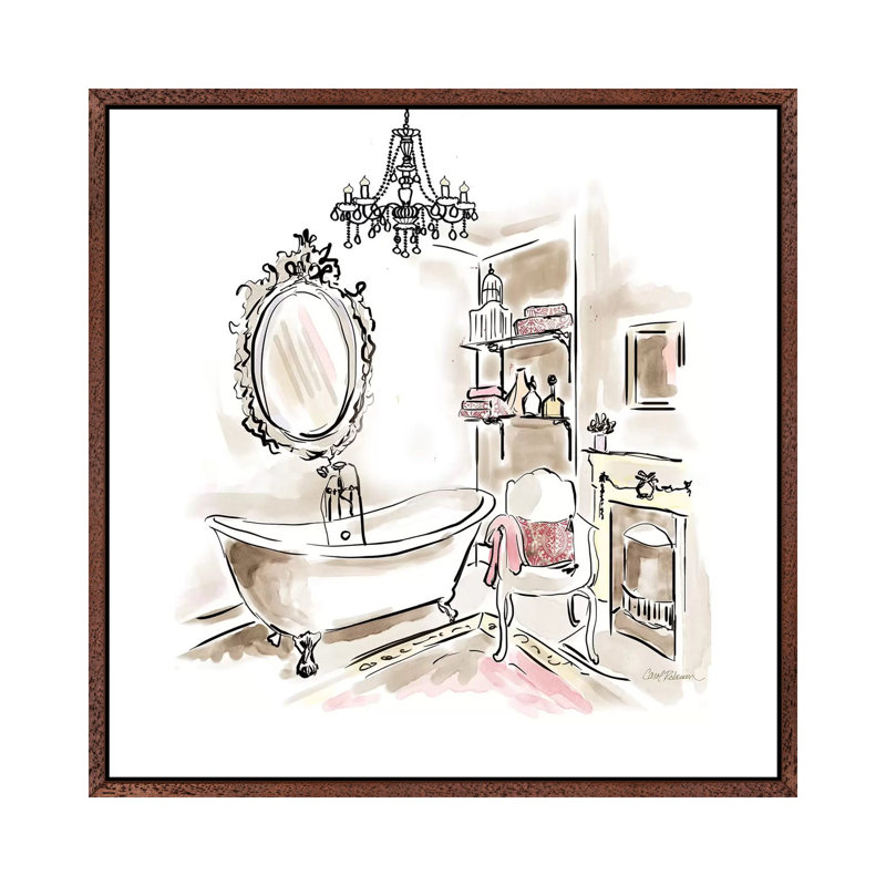 Pink Opulence II by Carol Robinson - Painting on Canvas, Classic Brown Wood Framed, 45.72 cm H x 45.72 cm W