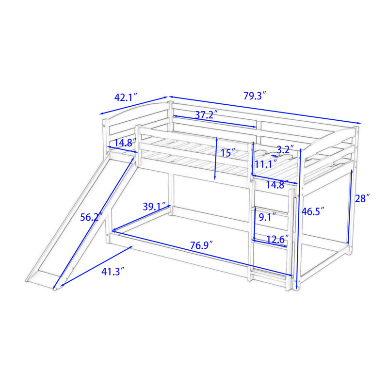 Esmerie Twin Over Twin Wood Bunk Bed with Slide, White