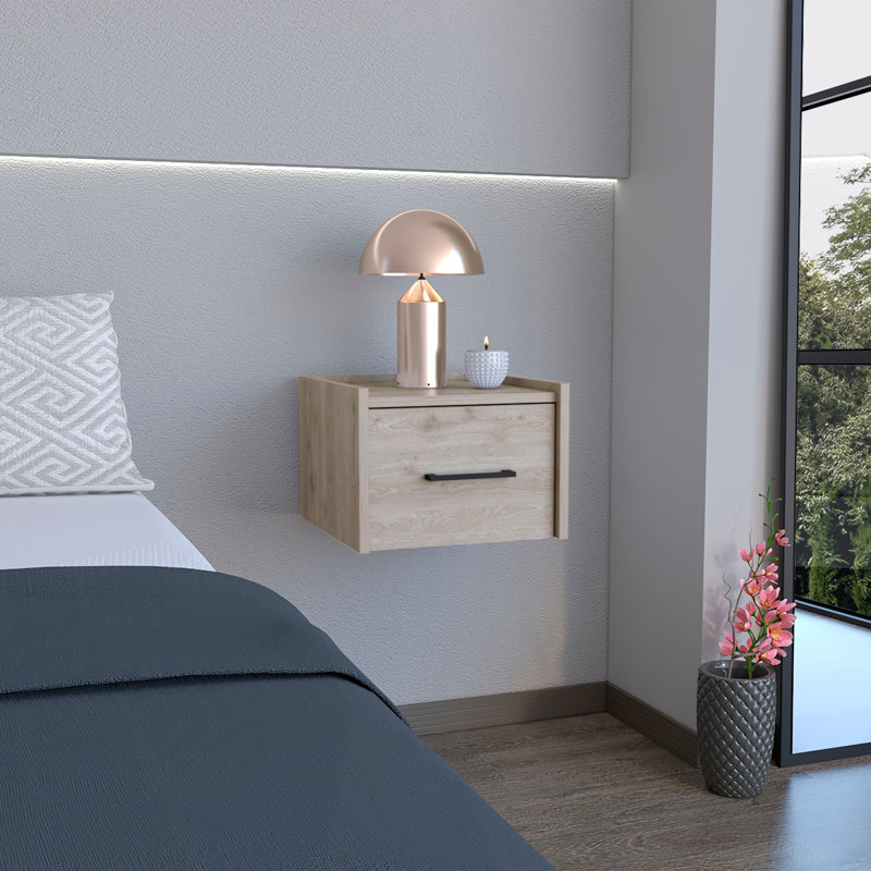 Table de chevet flottante Yorktown, conception peu encombrante avec tiroir et surface pratiques, chambre à coucher, Gris