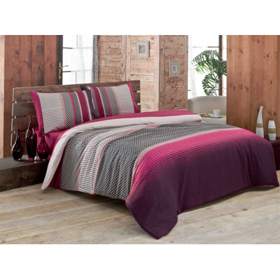 Ensemble de housse de couette 3 pièces en mélange de coton rose / gris / blanc Essien