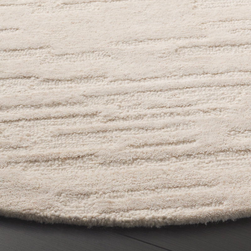 Tapis ivoire en laine / animal de compagnie / coton touffeté à la main Marqueeta, Rond 6 po