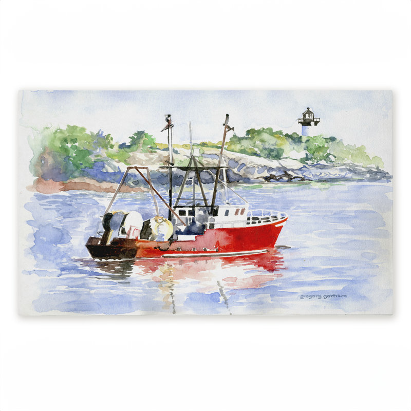 Tapis de porte d'extérieur Tranquil Drifting Boat Print, par Greg Gorham, 18 po x 30 po