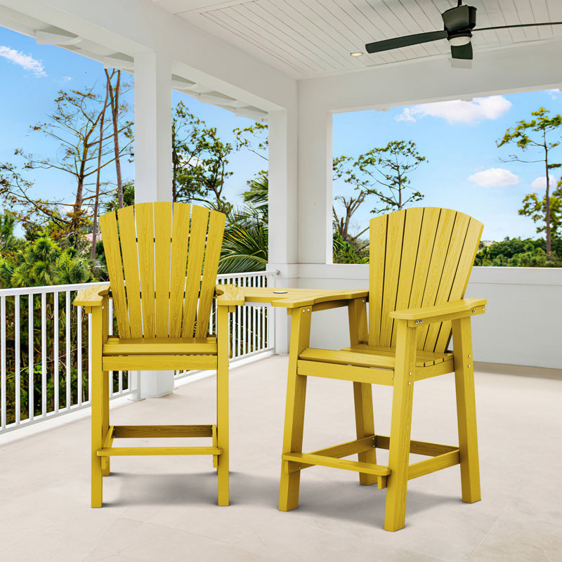 Wolak HDPE Outdoor Adirondack Chair Set With Detachable Tray, Yellow