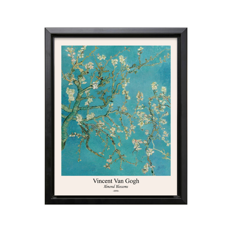 Van Gogh - Fleurs d'amandier, Black Framed, Canvas, 18"H x 24"W