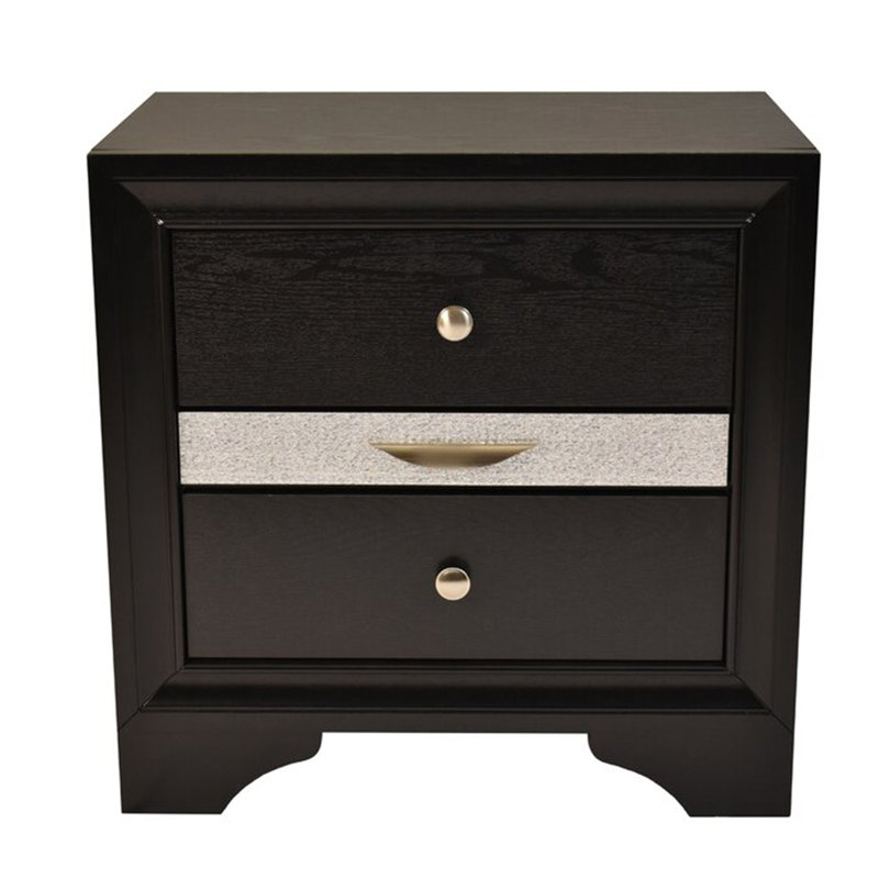 Table de chevet 2 tiroirs de style traditionnel en bois de couleur noire