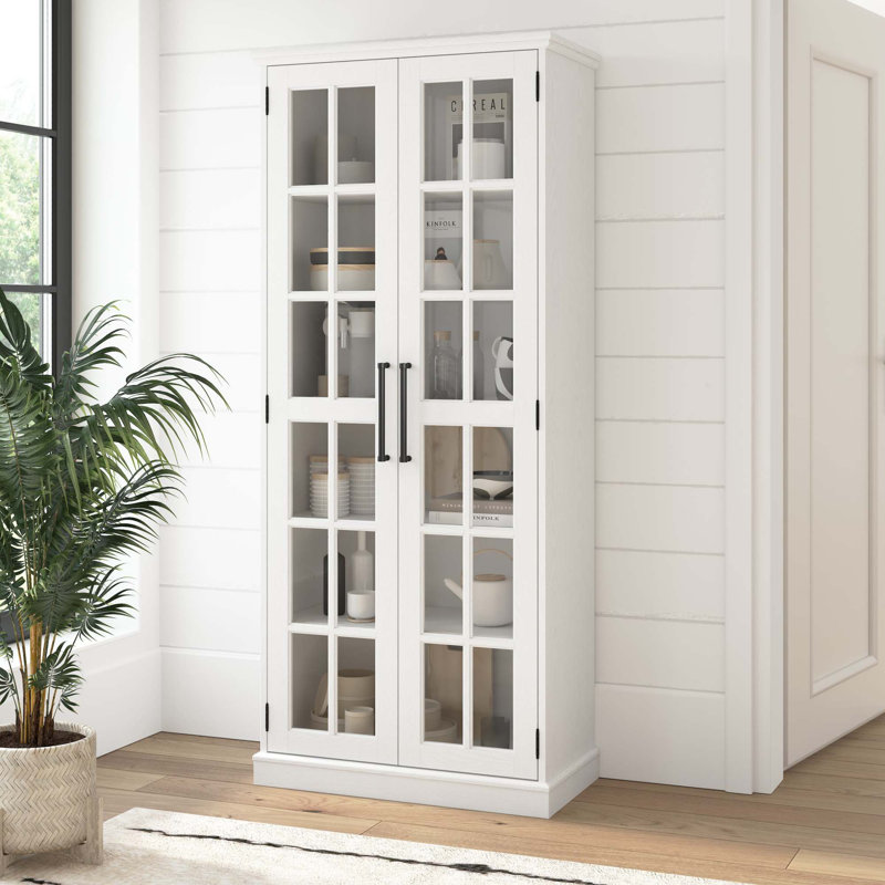 Présentoir Arkyn avec portes en verre, Bois de frêne blanc