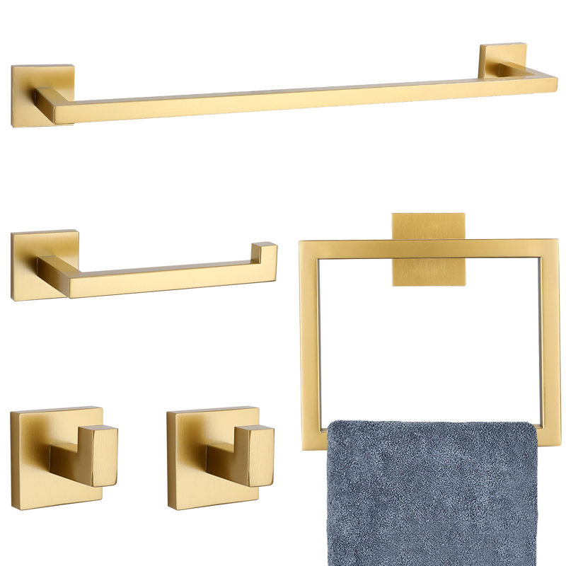 Ensemble de quincaillerie de salle de bain de cinq articles, Or brossé