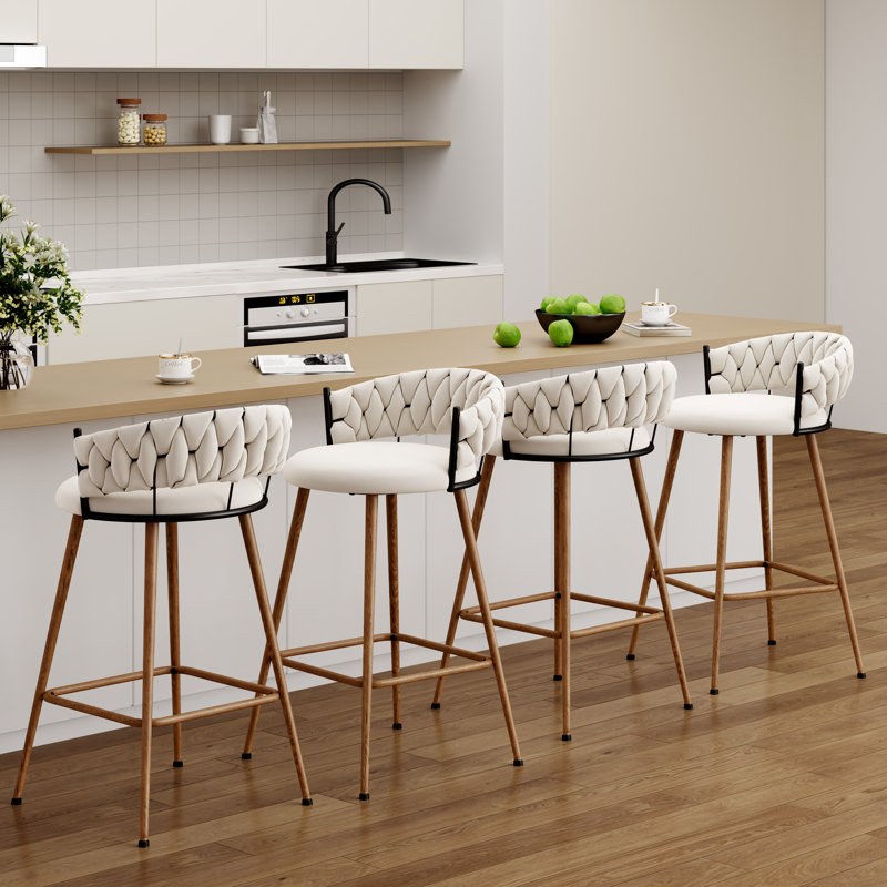 Tabouret de comptoir rembourré avec structure en métal, Ivoire ivoire, Tabouret de comptoir (siège d'une hauteur de 24 p