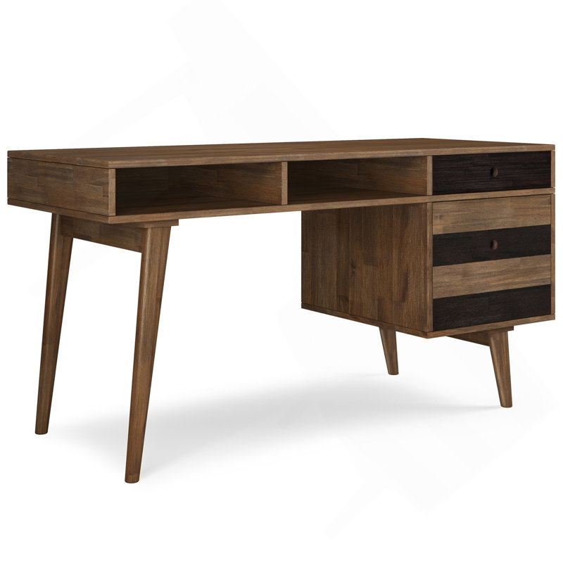 Bureau avec tiroirs latéraux - Brun naturel vieilli rustique
