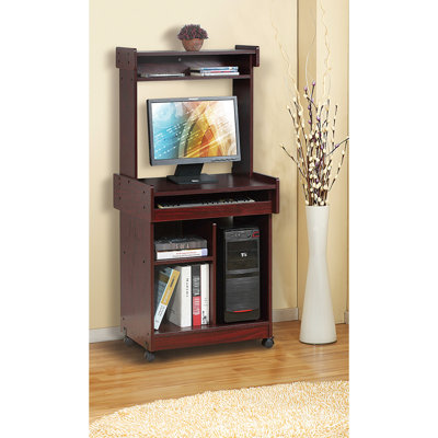 Bureau mobile avec chariot à micro-ondes avec rangement verrouillable, finition, tablette coulissante et support pour pot de rangement