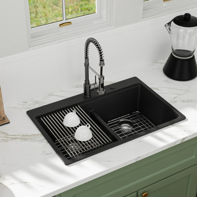 Évier de cuisine en quartz 33 po x l 22 po avec station de travail en quartz et évier de cuisine en granite