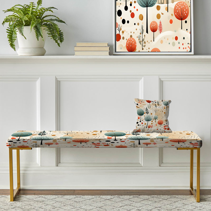 Grey And Coral Polka Dot Retro Landscape - Polka Dots Upholstered Gold Bench