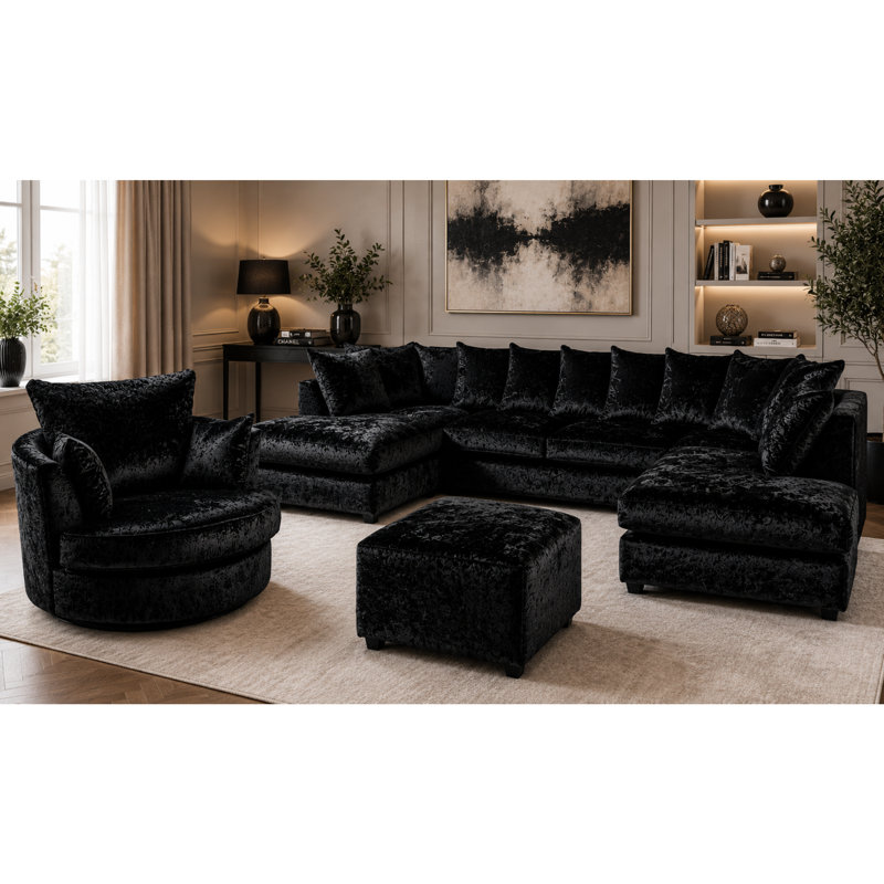 7 Seater Velvet Sofa Bed, Black