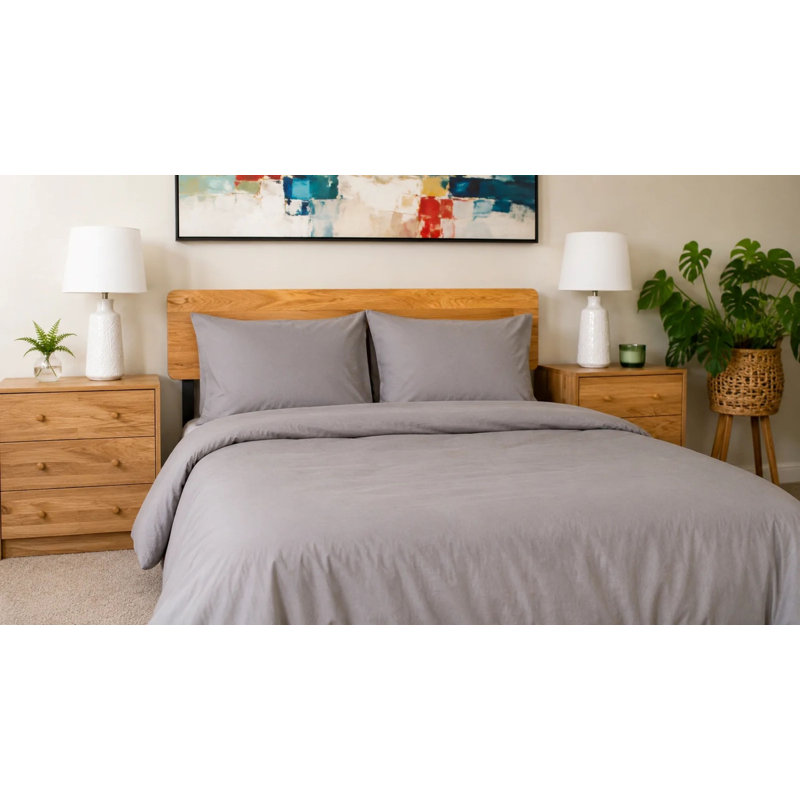Ensemble de housse de couette en coton synthétique, ensemble de 3 pièces, fibres végétales, 300TC, Grey