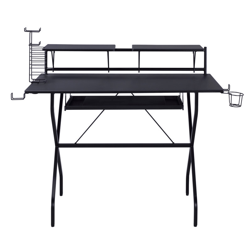 Bureau d'ordinateur noir avec plateau pour clavier