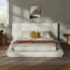 Cadre de lit flottant pour grand lit moderne avec tête de lit rembourrée, base de lattes en métal à profil bas, cadre rembourré anti-collision, aucun sommier requis pour la chambre à coucher