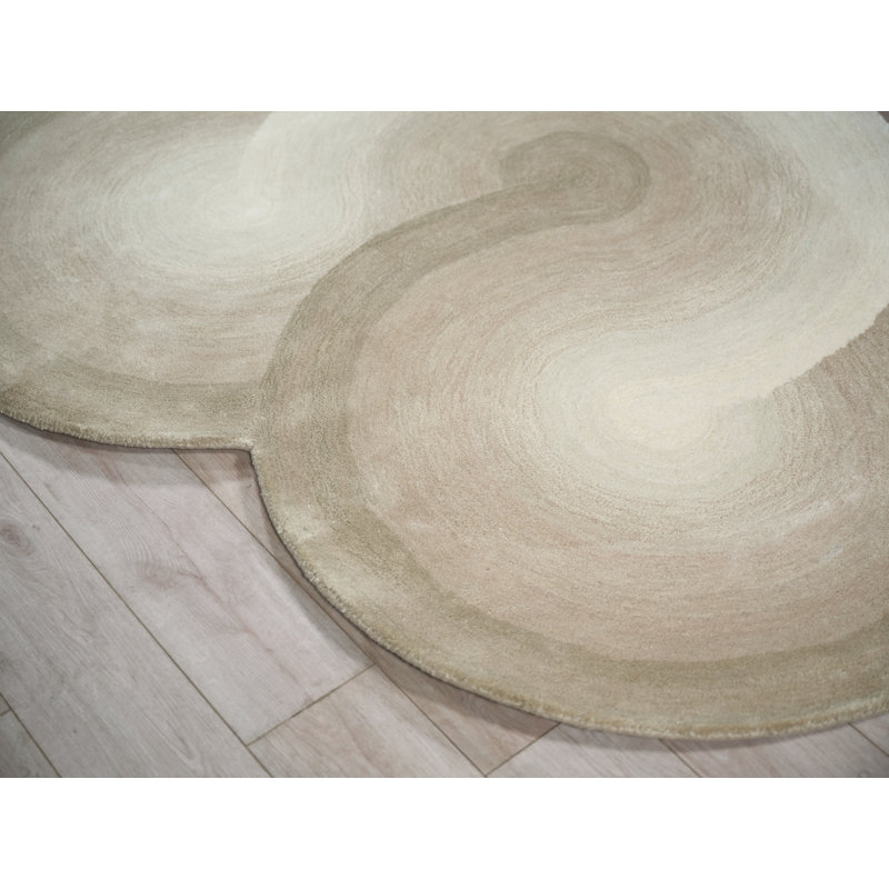 Mitomo Handmade Wool/Bamboo Silk Area Rug, Ivory Charcoal, Novelty 5' x 7'