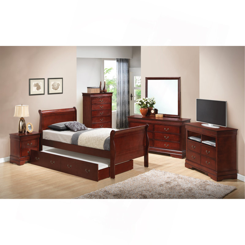 Lit simple avec rangement Classic, Cerisier, Lit simple