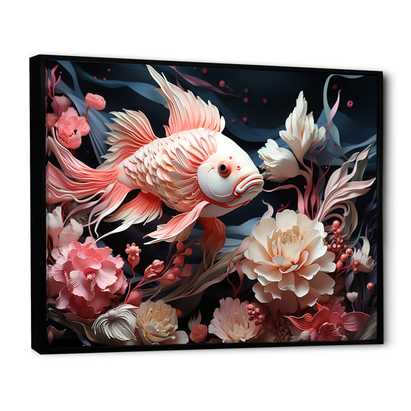 Coral and Sharks Collage Symetry I - plage et océan, reproduction d'art mural, Cadre flottant noir