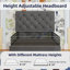 Structure de lit avec tête de lit capitonnée à boutons, lit plateforme tapissier en lin avec support en lattes de bois, assemblage facile, aucun sommier requis-481815511-481815504
