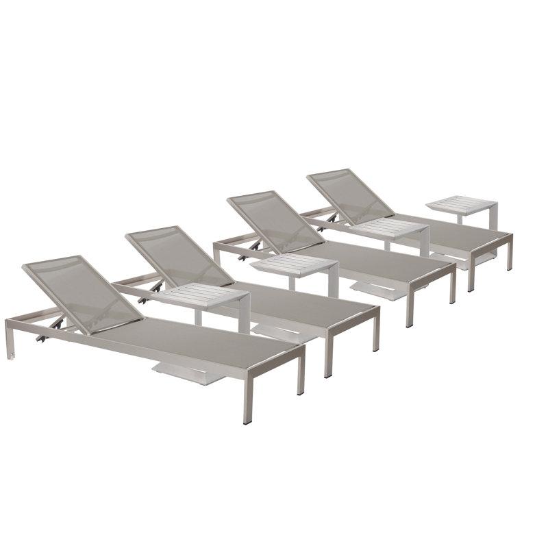76" Long Reclining Chaise Lounge Set with Table