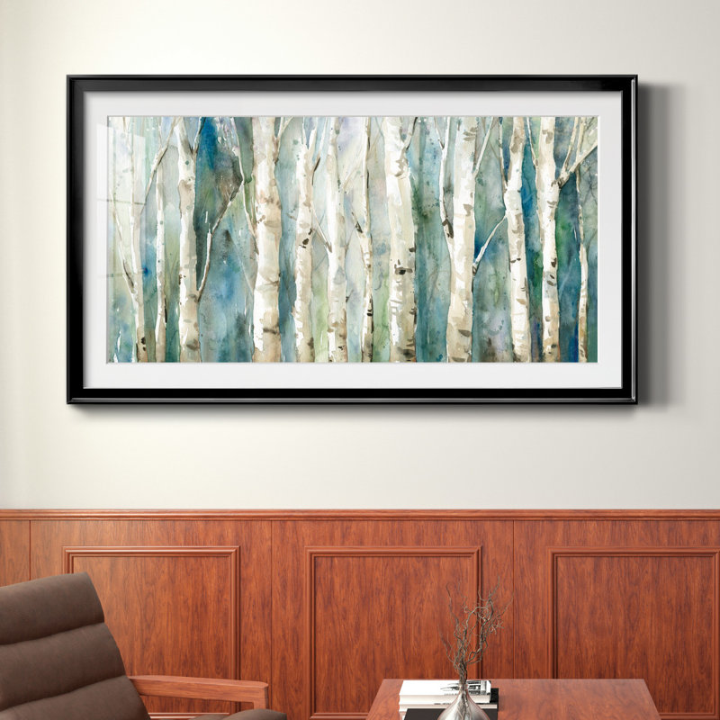 Birch River Walk - reproduction d'art encadrée de qualité supérieure - prête à être accrochée, Noir, H 22,5 po x l 42,5 po
