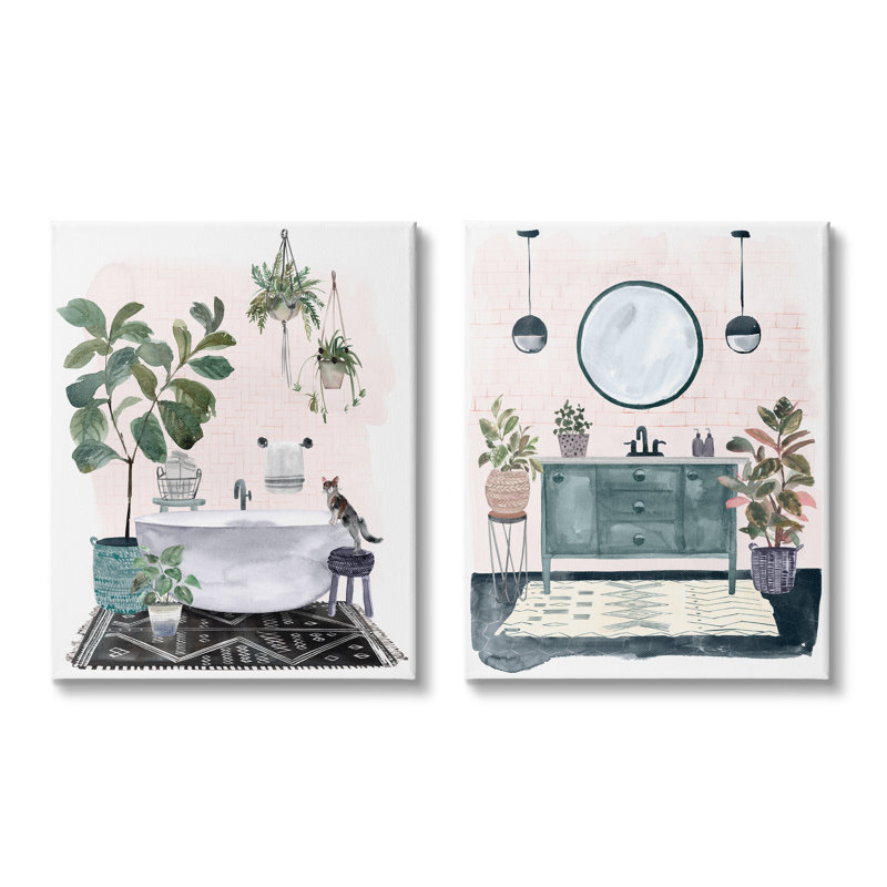 "Modern Bathroom Interior" par Karyn Panganiban, ensemble de 2 impressions sur toile, Toile tendue, H 24 po x l 30 po