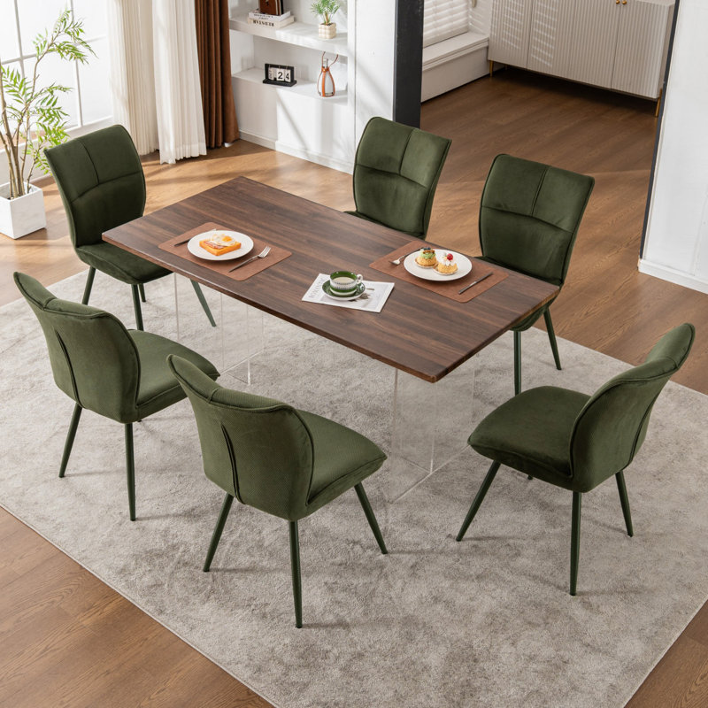 Chenille Fabric Upholstered Dining Chairs High Back Side Chairs with Metal Legs for Kitchen Dining Room, 6