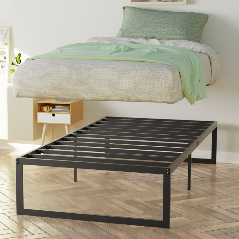 Sleek Modern Twin Metal Platform Bed Frame with Steel Slats