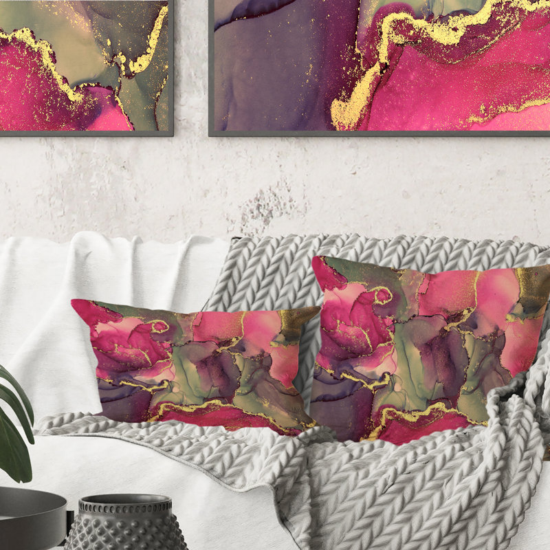 Coussin 12 "x 20", rose et noir