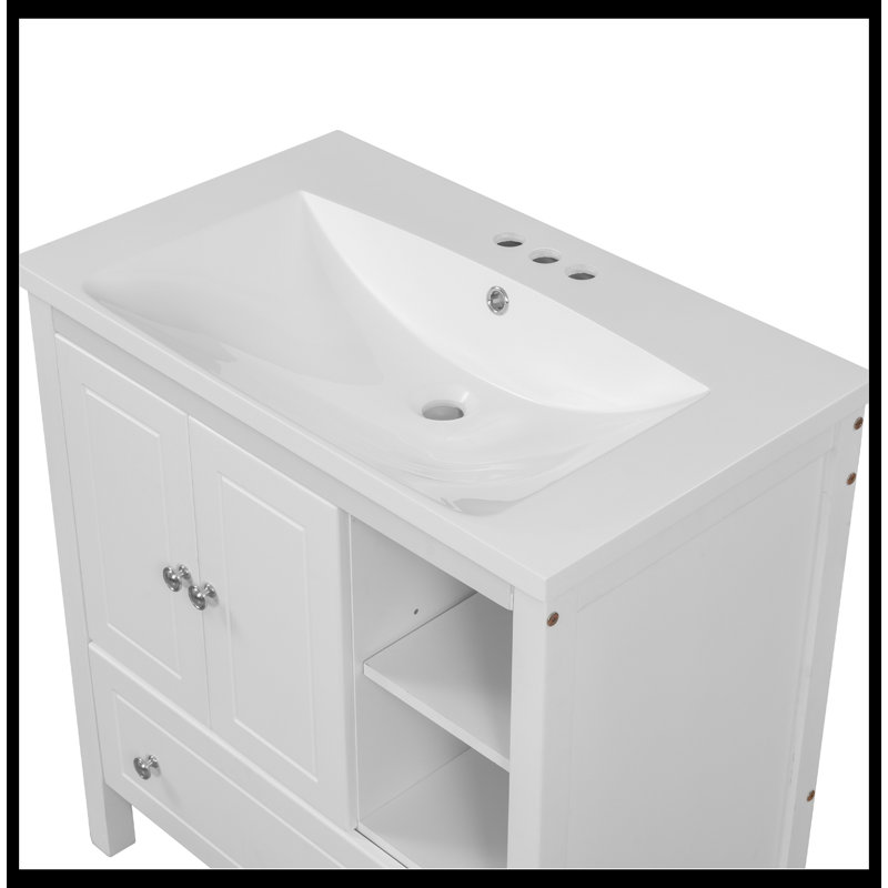 White MDF Freestanding Single Bathroom Vanity with Ceramic Top