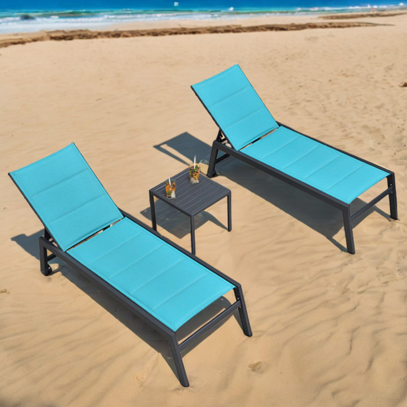 Adjustable Outdoor Lounge Chair Outdoor Chaise Lounge Set with Table, Blue
