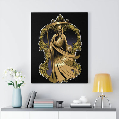 Santa Muerte, robe dorée imprimée sur toile tendue prête à être accrochée, art mural_115547