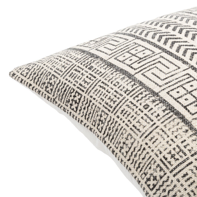 Zetta Square 100% Cotton Pillow Cover & Insert, 22" x 22", Down, Beige/Black