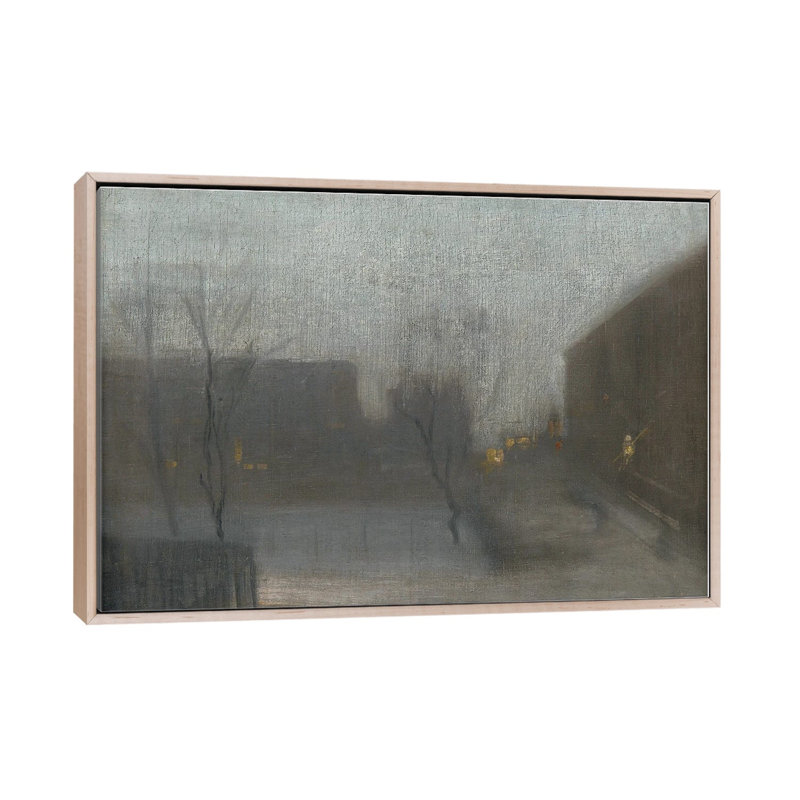Nocturne Trafalgar Square Snow - reproduction d'art murale - toile encadrée, 18 po x 26 po, Toile avec cadre, Beige