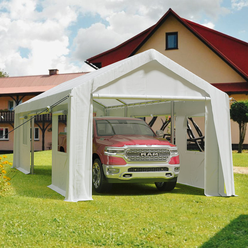 Heavy Duty Carport Portable Garage, Waterproof Carport Canopy For Car Truck Boat, 96" H x 144" W x 240" D, White