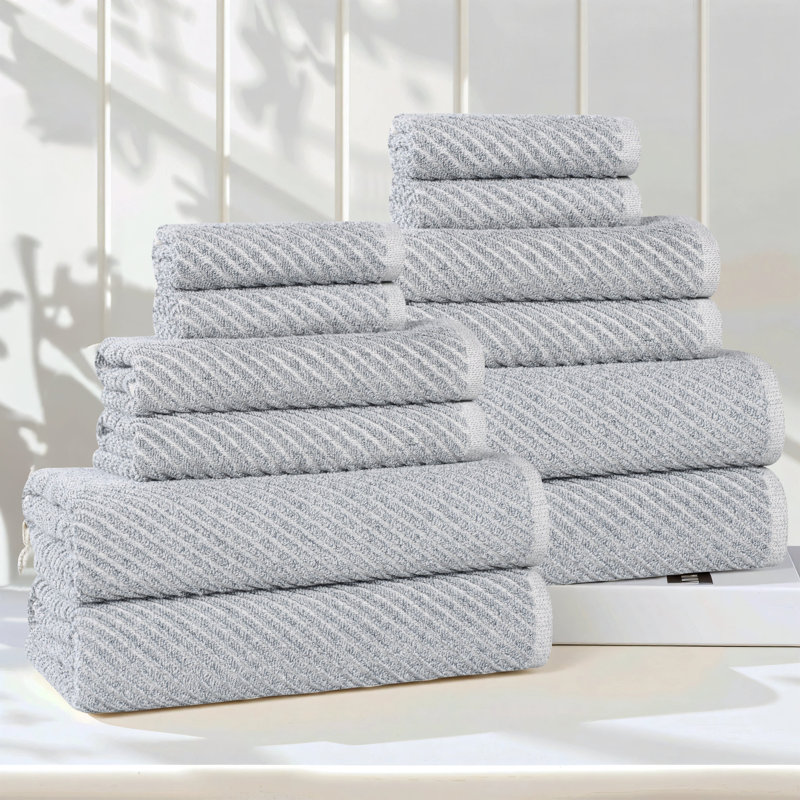 Ensemble de serviettes à séchage rapide en mélange de coton côtelé en diagonale, Denim Blue
