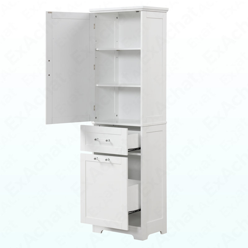 Tall Bathroom Storage Cabinet, Freestanding Storage Cabinet With Two Different Size Drawers And Adjustable Shelf, MDF Board With Painted Finish, White
