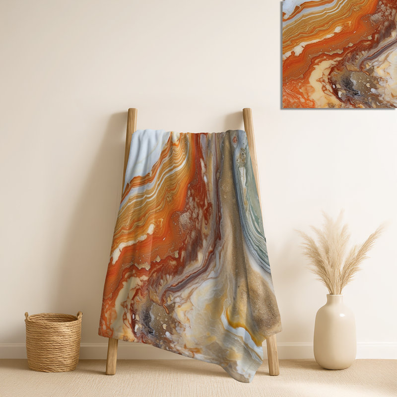 Jeté orange, beige et turquoise
