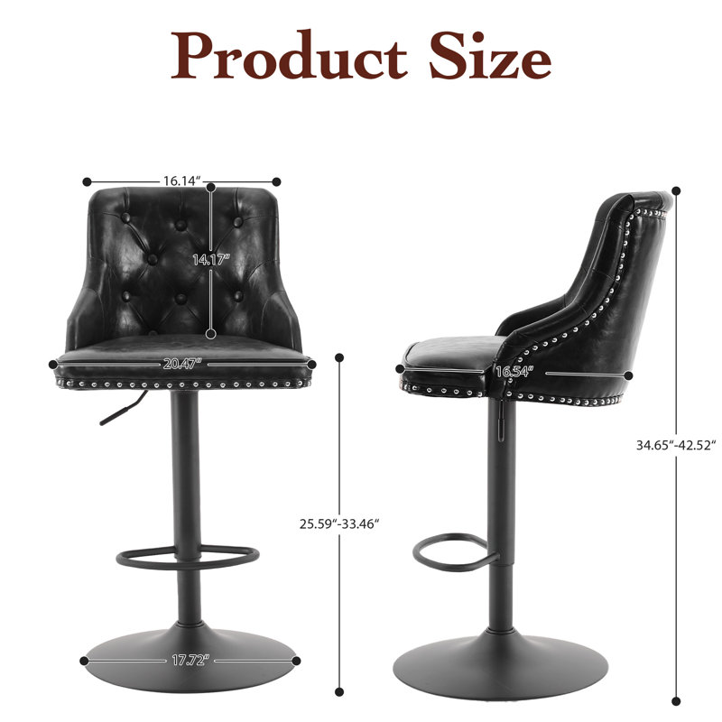 Tabouret de bar pivotant à hauteur réglable (ensemble de 4), Noir, noir, noir, noir