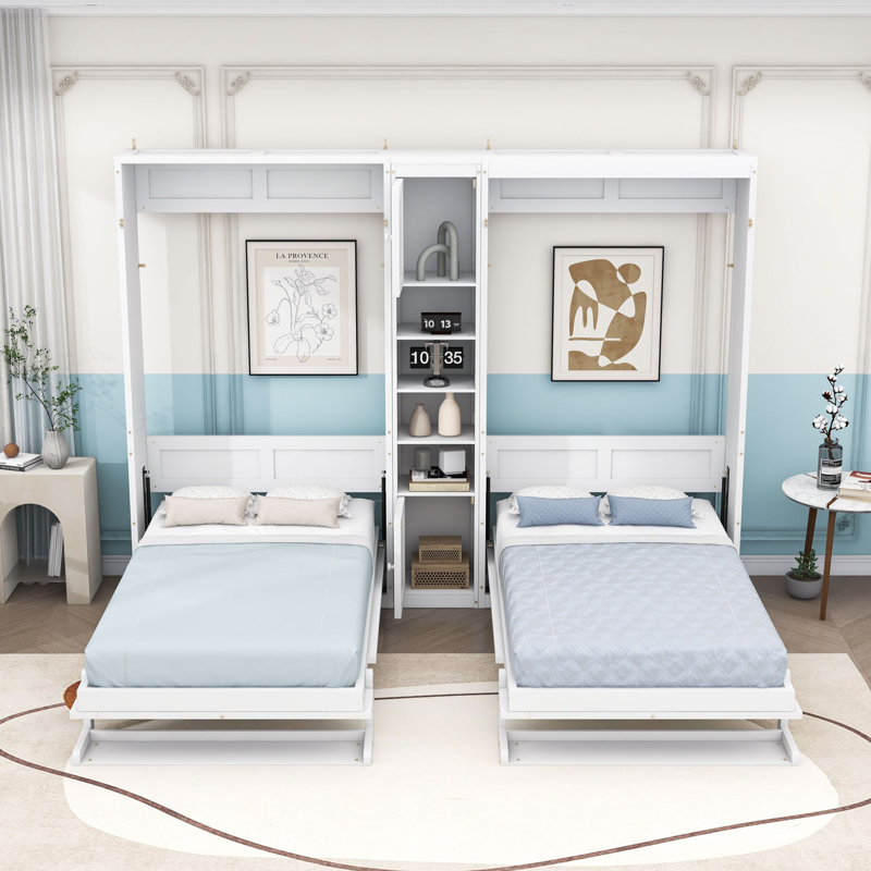 Lits escamotables avec armoires et tablettes Murphy, Blanc